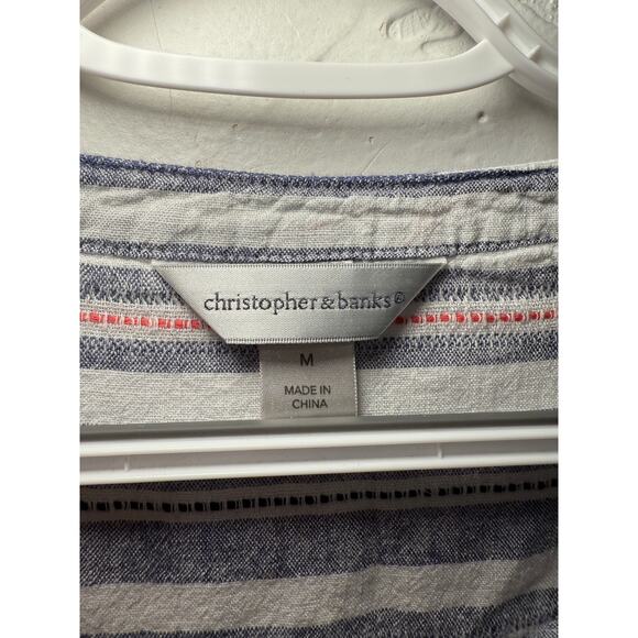 Christopher & Banks striped button down linen shirt womens medium coastal beachy - Picture 2 of 6